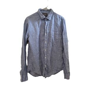 Bonobos‎ Mens Button Up 100% Linen Large Blue Preppy Slim Fit Long Sleeve